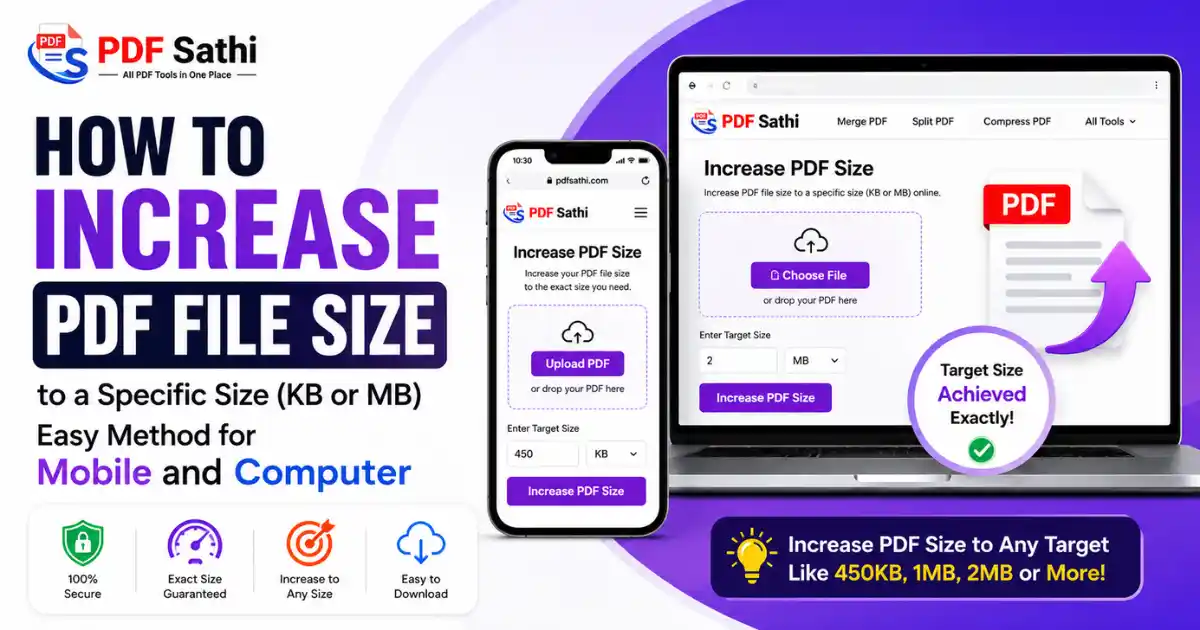 How to increase PDF size to a specific size in KB or MB using PDF Sathi on mobile and computer